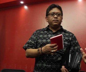 Plt Sekjen PDIP Hasto Kristiyanto di Jakarta, Kamis (22/1) menggelar konferensi pers menjelaskan kronologi pertemuan PDIP-Abraham Samad terkait proses pencalonan calon wakil presiden pada Pilpres 2014.(toga)