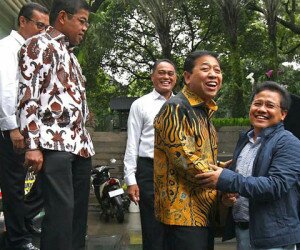 Ketua Umum Partai Golkar Setya Novanto di kediaman Jalan Wijaya, Jakarta, menerima kunjungan Ketum PKB Muhaimin Iskandar membahas RUU Pemilu yang digodok di DPR (timyadi)