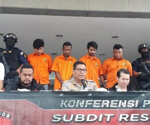 Kabid Humas Polda Metro Jaya Kombes Pol Argo Yuwono (tengah), saat gelar kasus di Polda Metro Jaya, Jakarta Selatan, Kamis (31/10/2019). (firda)