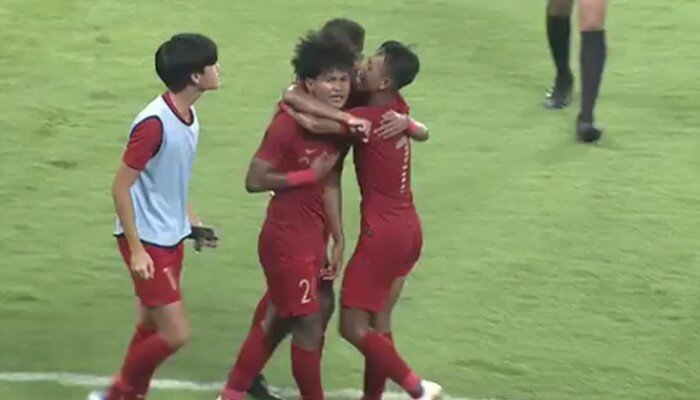 Bagus Kahfi bersama pemain Timnas Indonesia U19 merayakan gol yang dicetak ke gawang Korea Utara. (instagram official pssi)