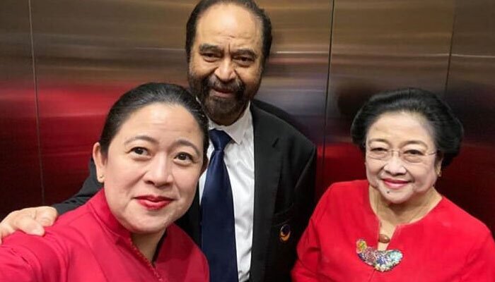 Megawati Soekarno Putri, Puan Maharani saat bersama Surya Paloh di acara puncak Kongres 2 NasDem dan HUT 8 NasDem. (instagram @puanmaharaniri)