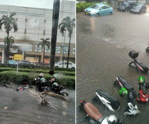 Banjir depan Plaza Senayan. (tangkapan layar twitter @TMCPoldaMetro)