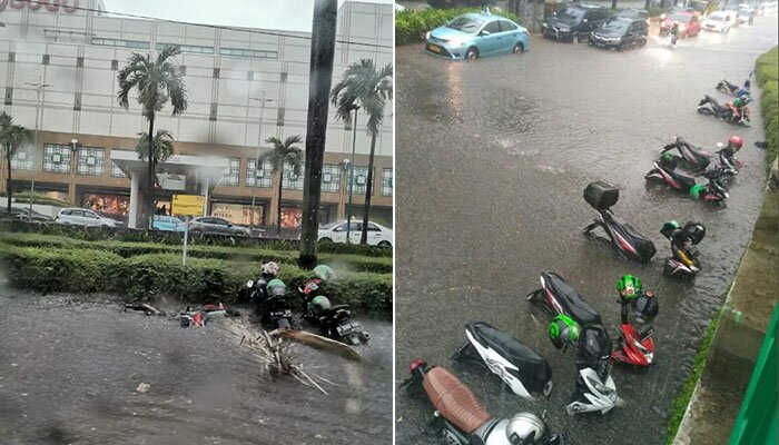 Banjir depan Plaza Senayan. (tangkapan layar twitter @TMCPoldaMetro)