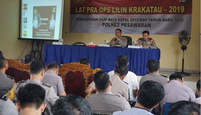 Polres Pesawaran melaksanakan lat Pra Ops lilin Krakatau 2019 di Aula Sanika Satyawada.(ist)